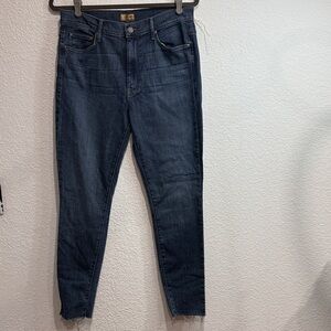 MOTHER High Waisted Looker Ankle Fray Jeans Ride A Dark Horse Cotton Blend Sz 32